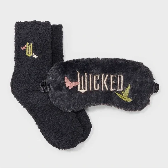 Women's Wicked Embroidered Cozy Gift Set Pouch, Cozy Socks(4-10)& Eye Mask NIB - Picture 3 of 5